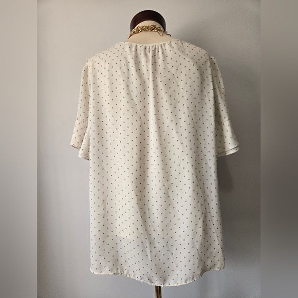ALFRED SUNG Cream Polka Dot Blouse. Short Bell Sleeves.  Size XL - Picture 7 of 12